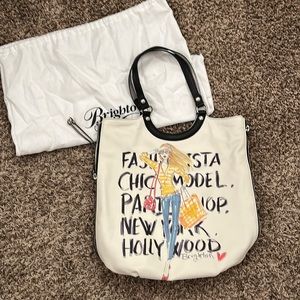 Brighton Leather Purse off white front & black back with side zippers BRAND NEW
